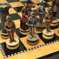 WW/HPL Medieval Times Chess Set - Gold & Silver Warrior Knights with 15" High Gloss Dark Walnut & Birdseye Maple Board
