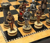 WW/HPL Medieval Times Chess Set - Gold & Silver Warrior Knights with 15" High Gloss Dark Walnut & Birdseye Maple Board
