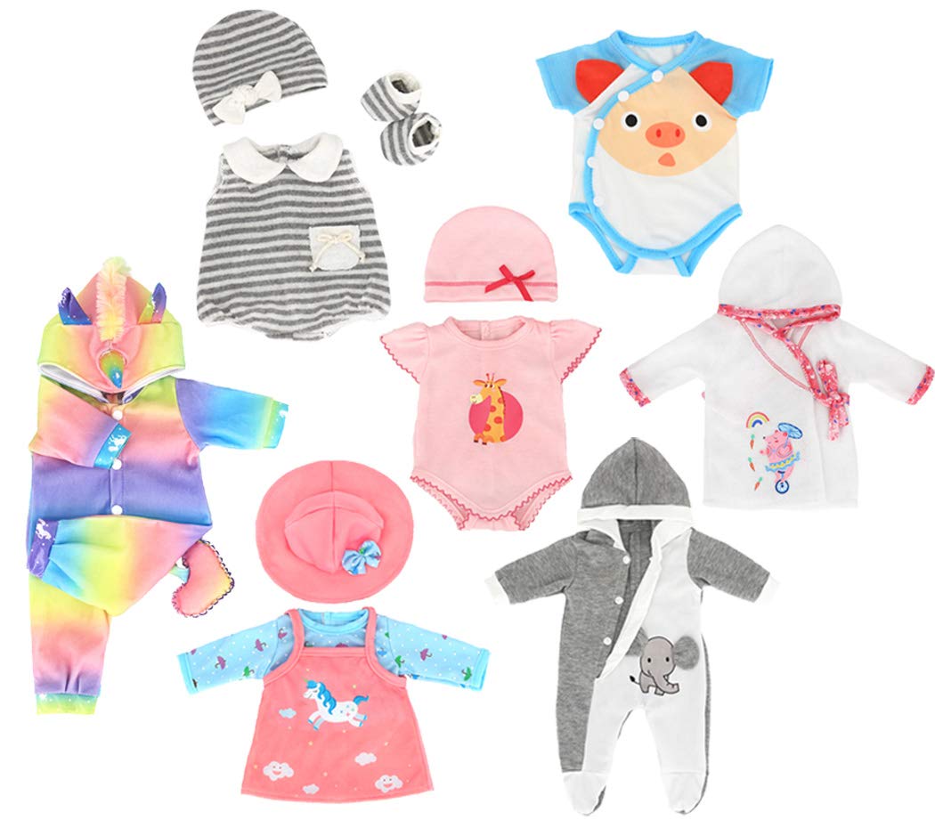 7 Sets Baby Doll Clothes Accessories Play Set Include Rompers Dress Outfits Hat For 14-16 Inch Dolls And 43Cm New Born Baby Dolls (Not Include Doll)