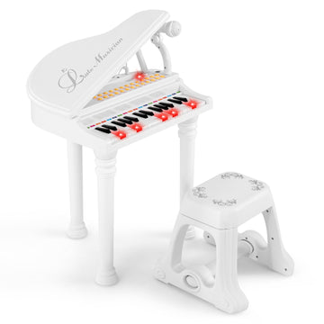HONEY JOY Classical Kids Piano, 31-Key Toy Mini Grand Piano with Music Stand & Stool, Portable Electronic Educational Musical In