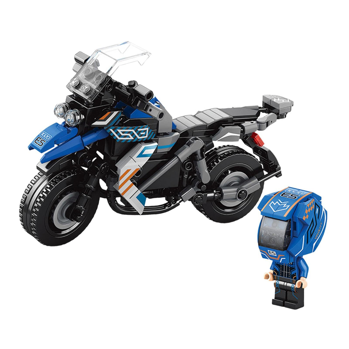 Atorse Motorcycle Block Toy Set Reusable Cognitive Development Building Blocks Kits 160X65X105Mm Blue