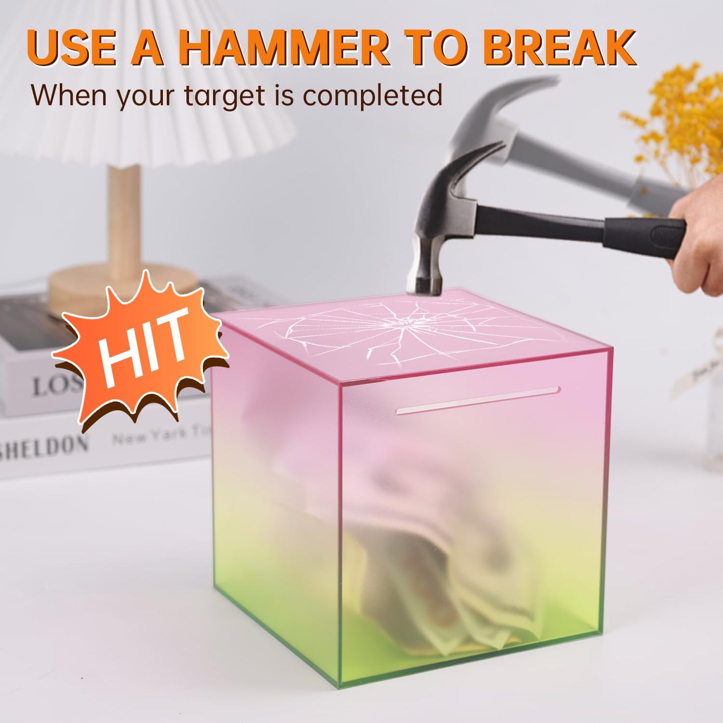 Aipor Piggy Bank For Adults/Kids Must Break To Open, Unopenable Acrylic Piggy Bank, Acrylic Color Gradient Piggy Bank For Boys/G