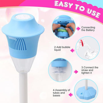 Bubble Maker Stand, Outdoor Vertical Bubbles Machine for Kids, Rechargeable & Automatic Bubble Maker with Night Light and Music,