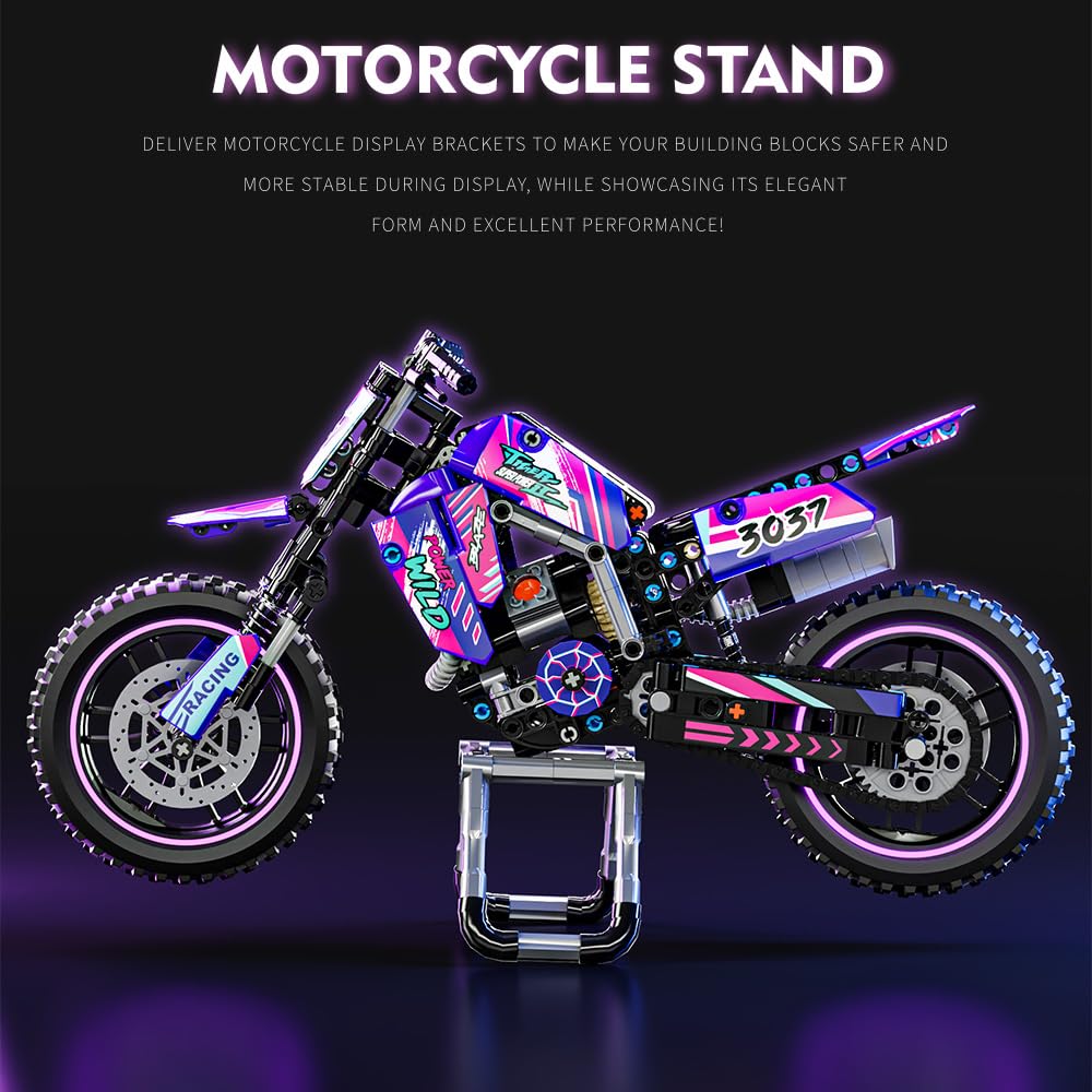 Mesiondy Motorcycle Building Block Set - 476 PCS Plastic Model Kit for Ages 6+, Red, Model MY137