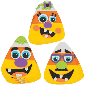 Fun Express Goofy Face Candy Corn Halloween Craft Kit - Make 12 - Fall Crafts for Kids
