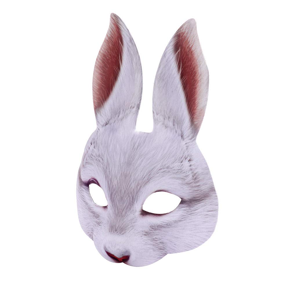 Hosfairy 1Pcs Half Face Animal Mask Rabbit Mask Horror Rabbit Mask for Halloween Easter Costume Party Cosplay Props (White)