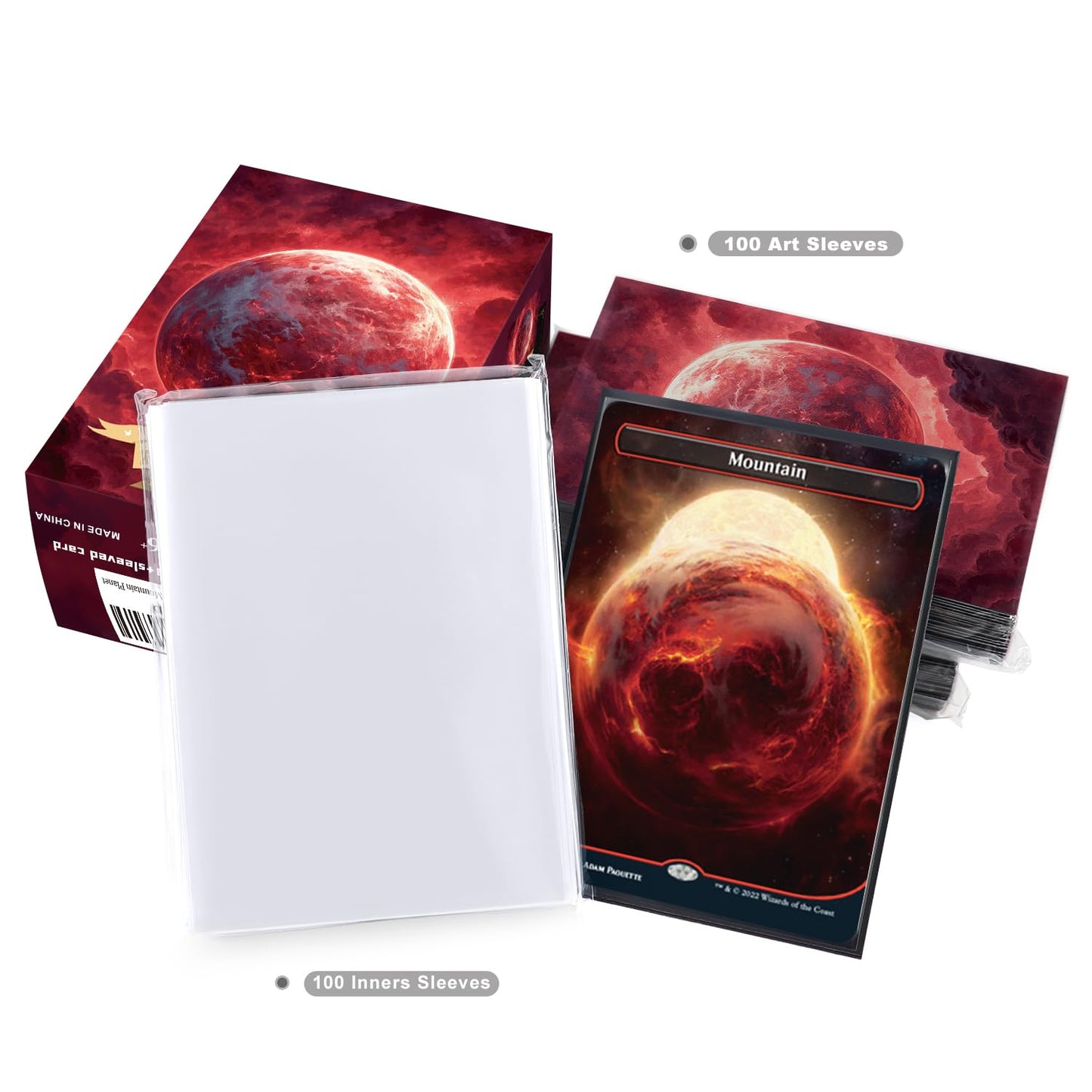 Katomula 100 MTG Card Sleeves - Textured Back Art, Standard Size, Mountain Planet, Plastic, 100 Inner Sleeves