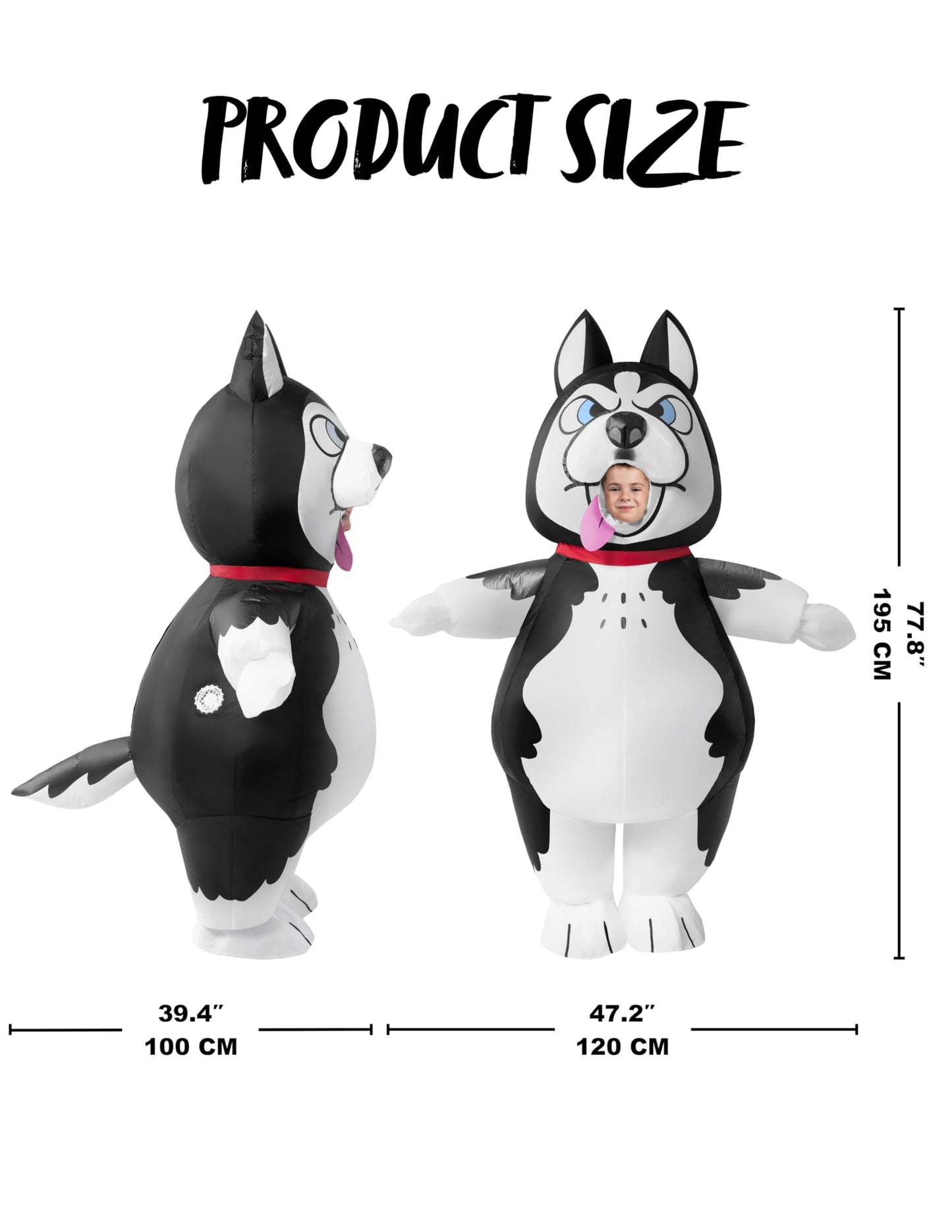 Spooktacular Creations Kids Husky Inflatable Costume, Medium Gray Polyester Full Body Dog Suit for Halloween Cosplay Parties