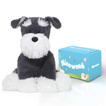 Niceween Stuffed Animals Schnauzer Puppy Plush Toys 11 Inches Soft And Comfort Dog Plushie For Boys And Girls, Grey/White