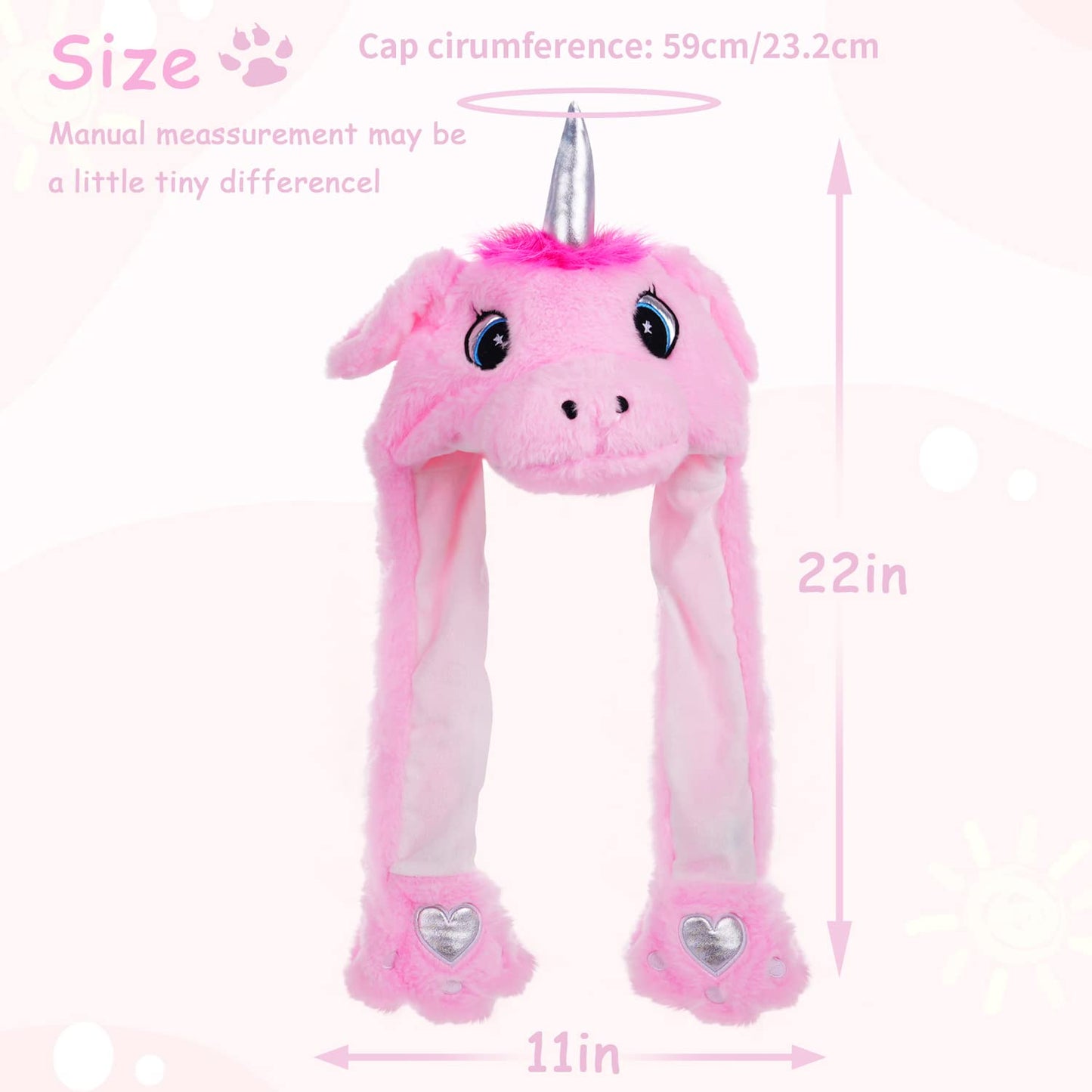 Arcimatto Animal Hat Plush Unicorn Ears Moving Jumping Dress Up Cosplay Party Christmas Holiday Cute Cap For Kids Adults (Pink U