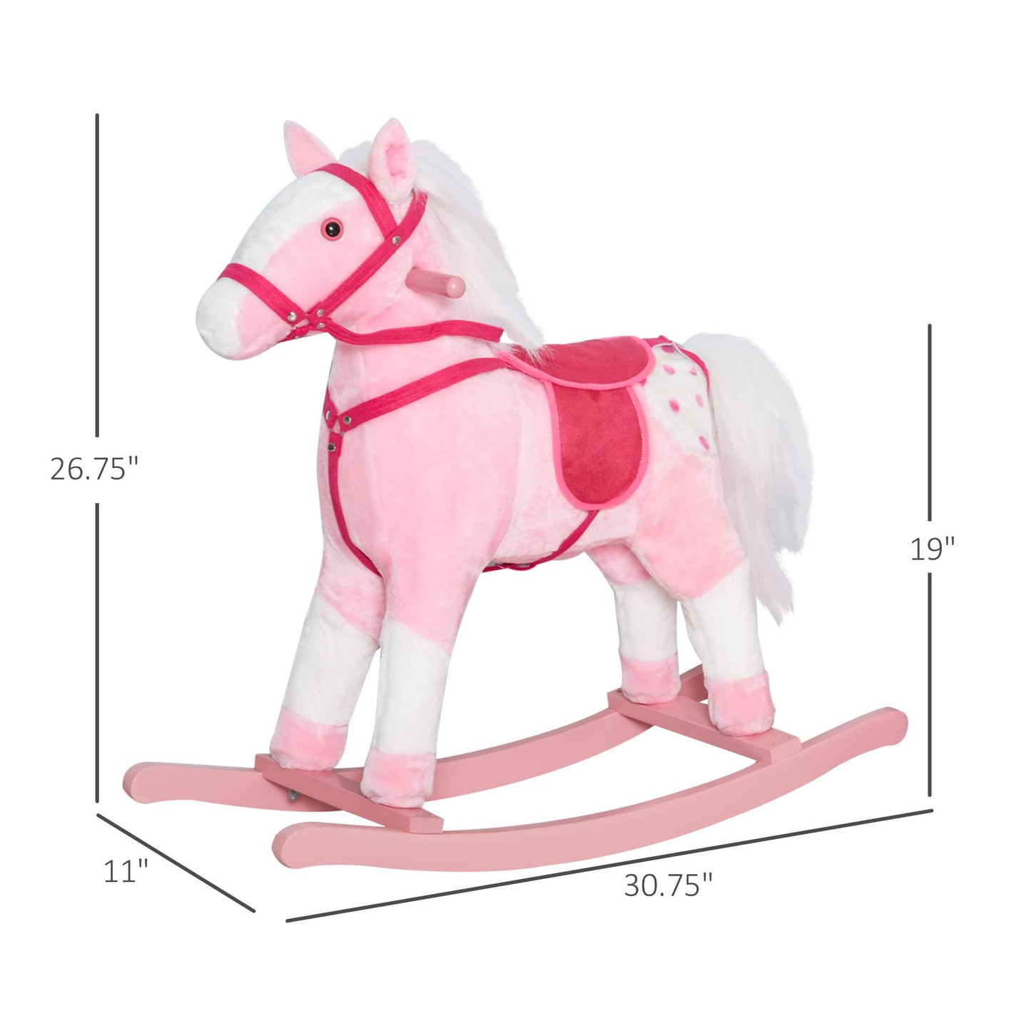 Qaba Kids Rocking Horse Plush Ride On Toy Toddler Rocker For Boys Girls Gifts With Realistic Sounds, Pink