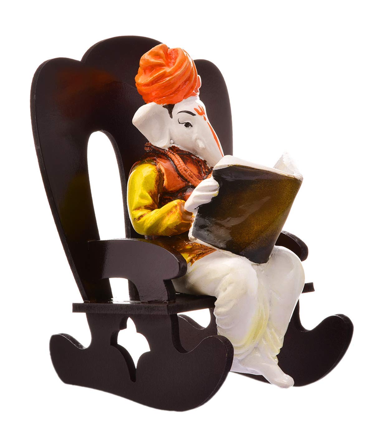 Karigaari India Ganesha Resting on Rocking Chair - Brown & White (Combo Offer-Ganesh Chaturthi Special)