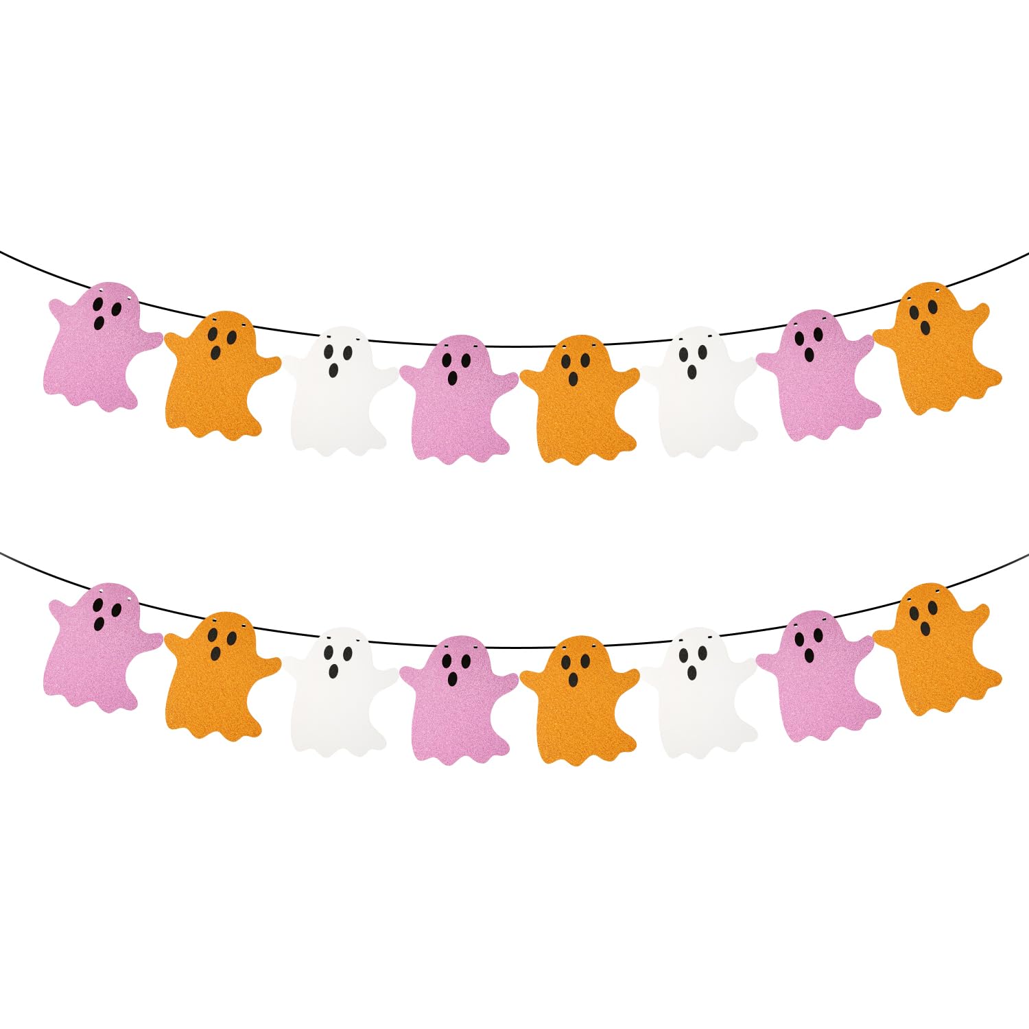 2pcs Halloween Hanging Ghost Banners, Glitter Ghost Cardstock Halloween Party Decorations for Indoor Outdoor Haunted Houses Wall