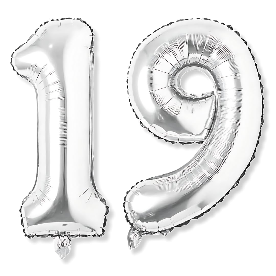 Flyloons 19 number Silver Foil Balloon 16 inch Size Birthday Decoration Items Pack of 2 | 19th Year Balloons | Nineteen