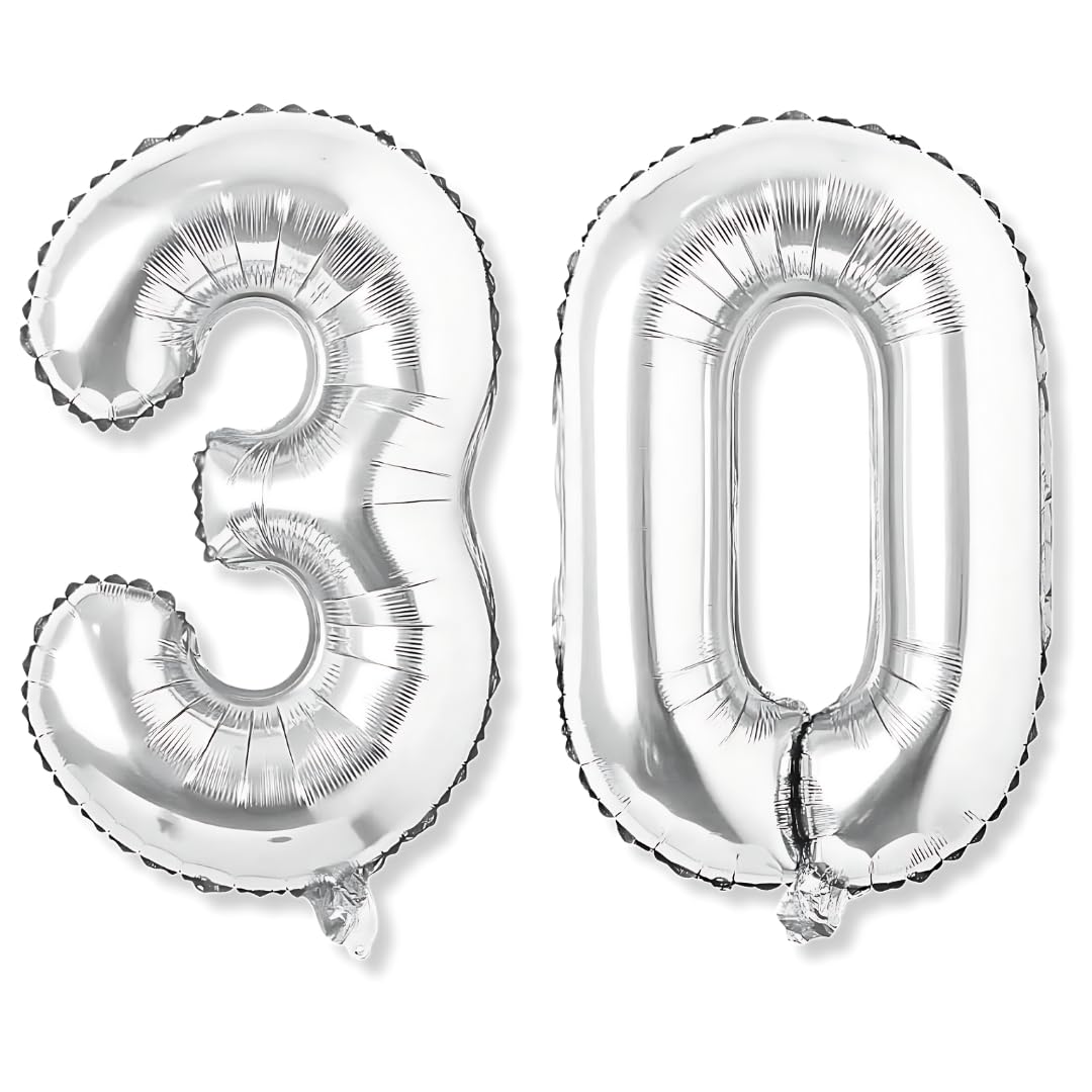Flyloons 30 number Silver Foil Balloon 16 inch Size Birthday Decoration Items Pack of 2 | 30th Year Balloons | Thirty