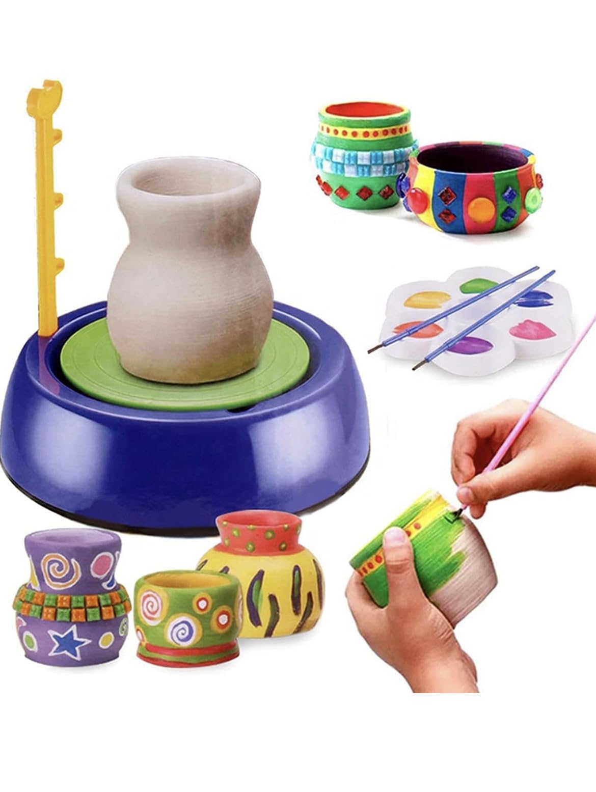 Wbd Kids Pottery Wheel Kit  Battery Operated Pottery Wheel & Painting Kit For Beginners With Modeling Clay, Sculpting Clay & To