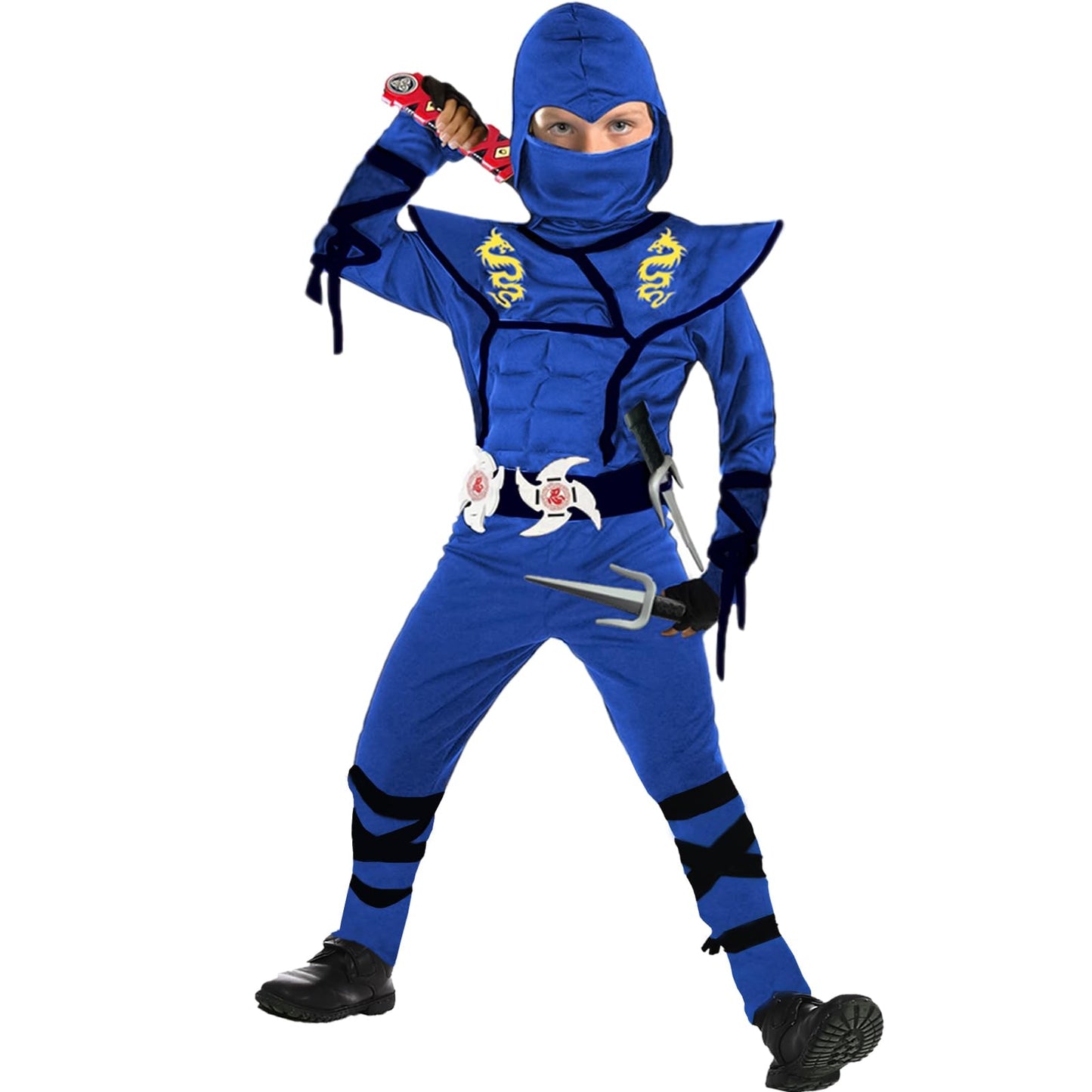 Satkull Blue Ninja Costume For Kids Ninja Deluxe Costumes Set With Ninjas Accessories For Boy Dress Up(Kids-S-4T/5T Blue)