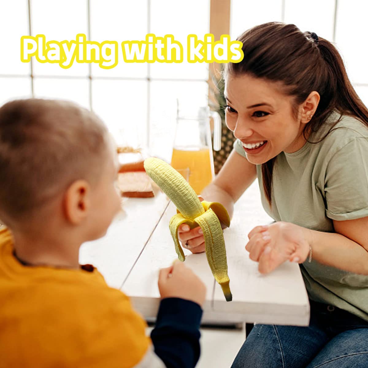 Eutreec Squishy Banana Squeeze Toys, Soft TPR, 2-Pack, Peeled Banana, Stress Relief for Kids and Adults