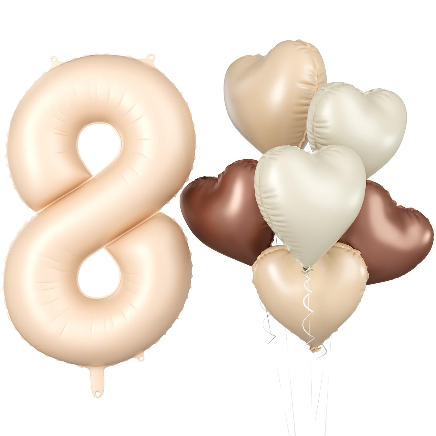 Biapian 40 Inch Light Brown Number 8 Balloons, Caramel Giant 8Th Birthday Balloons With Foil Cream Heart Balloon Helium For 8Th
