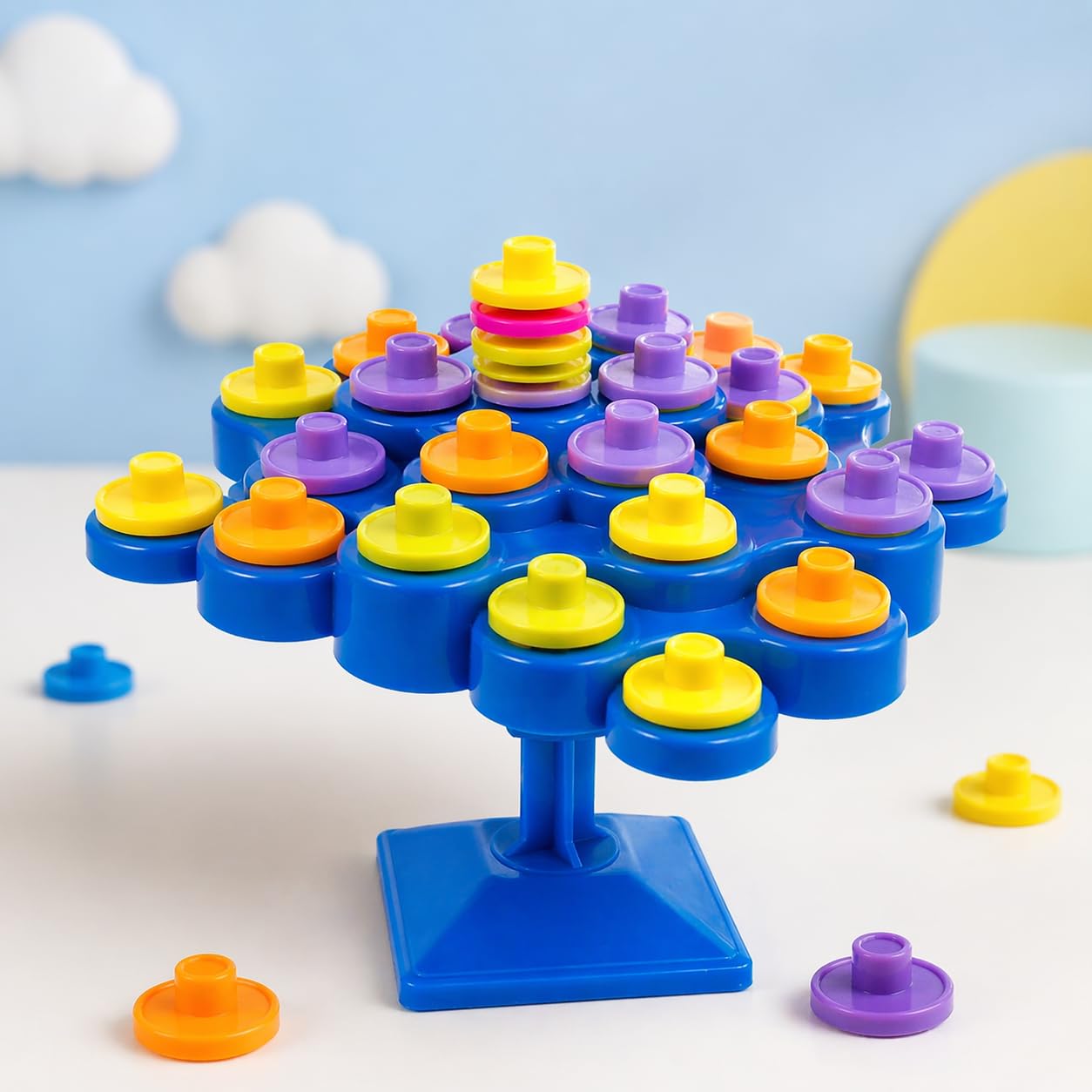 GoyalS Balancing Topple Stacking Game For Kids  48 Colorful Discs With Dice | Educational Dexterity Skill Toy For Boys & Girls