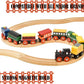 Wooden Train Cars 9 Piece Collection Of Magnetic Trains And Wood Engine And Vehicles Compatible With All Major Brands, A Deluxe