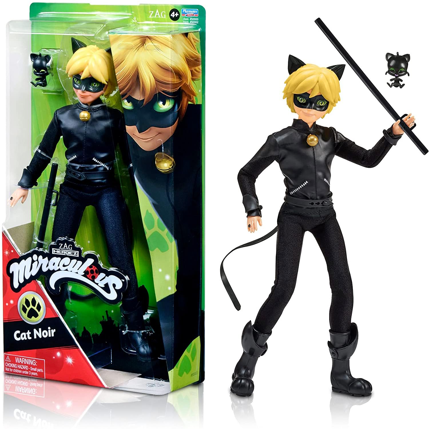 BANDAI - Miraculous Ladybug - Mannequin Doll 26 cm - Cat Noir - Official Miraculous Licence - Articulated Cat Noir Doll - Toy for Children from 4 Years - P50002