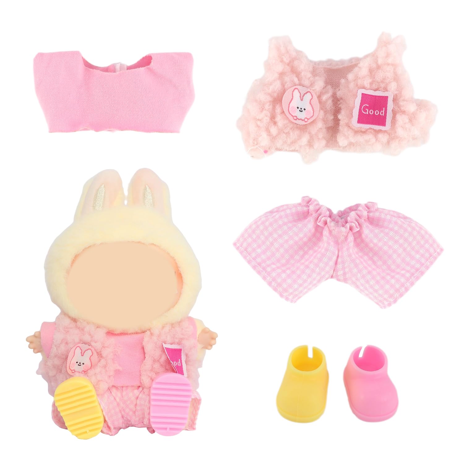 17cm Doll Clothes Set (NO Doll) - 5-Piece Outfit Set- Vest  Top  Pants & Shoes  Cute Outfit Compatible with 15cm(5.9) Sitting & 17cm(6.7) Standing Dolls