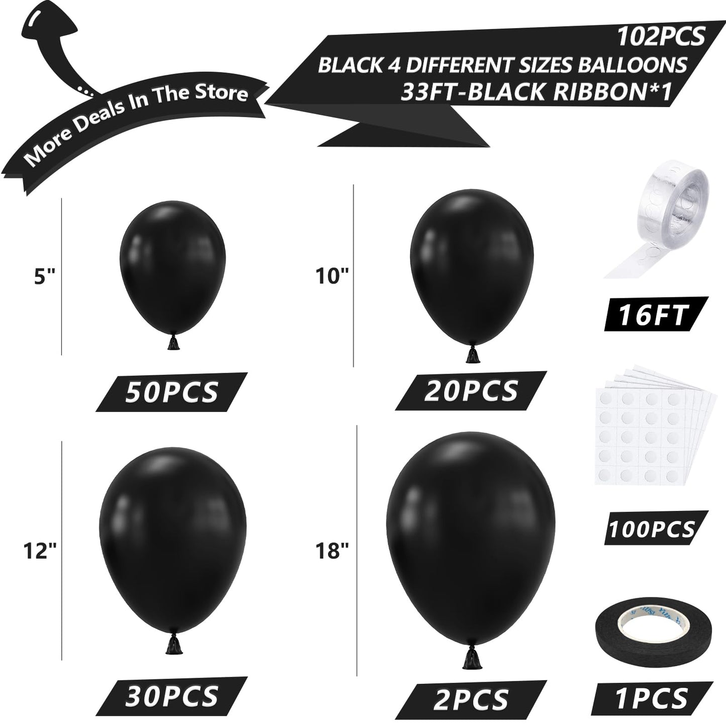 Nisocy Black Latex Balloon Arch Kit, 102Pcs 18In 12In 10In 5In Arch Garland For Festival Picnic, Engagement, Wedding, Birthday P