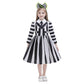 Miltrs Girls Halloween Costume Black And White Striped Dress Kids With Headband For Movie Cosplay Dress-Up