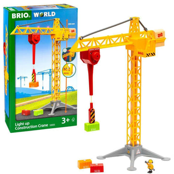 Brio 33835 Construction Crane With Lights | Premium Wooden Toy Train Set | Ideal For Kids Age 3 And Up | Built With Sustainable Materials | Yellow