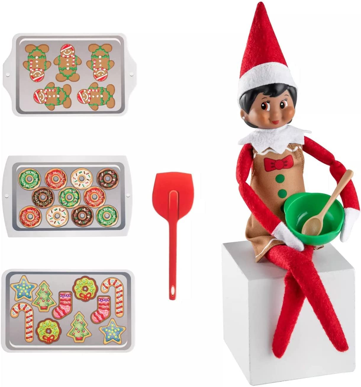 The Elf on The Shelf Itty Bitty Baker Outfit - 7 Piece Claus Couture limited availability 2019 Holiday Outfit - Baking Sheets  Spoon  and Apron Included - Christmas Cookie Baking Set for Both Boy and Girl Elves