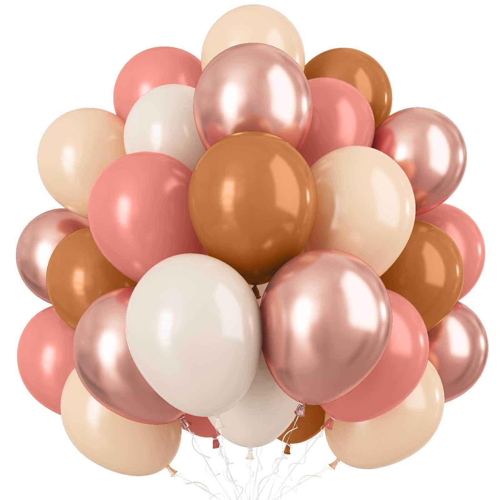 Boho Blush Pink Brown Balloons, 12Inch Retro Pink Blush Brown Beige Latex Balloons Set Dusty Pink Tan Metallic Rose Gold White S