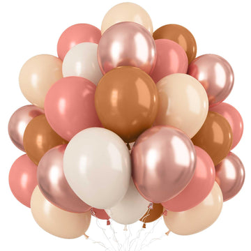 Boho Blush Pink Brown Balloons, 12Inch Retro Pink Blush Brown Beige Latex Balloons Set Dusty Pink Tan Metallic Rose Gold White S