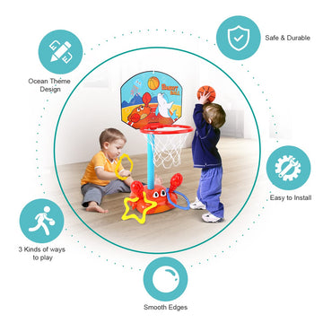 Toddler Basketball Hoop, 2 In 1 Sports Toy Set For Kids, Ring Toss Game With Music Sound, Baby Basketball Hoop For Indoor Play