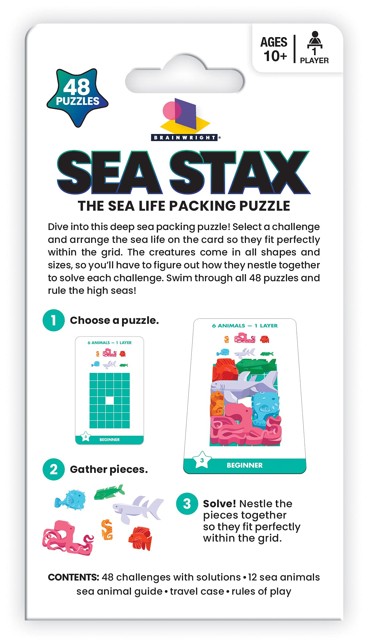 Brainwright - Sea Stax - The Deep Sea Creature Shaped Pattern Puzzle Packing Game, Multi-Colored Brain Teaser Toy, Kids And Adults