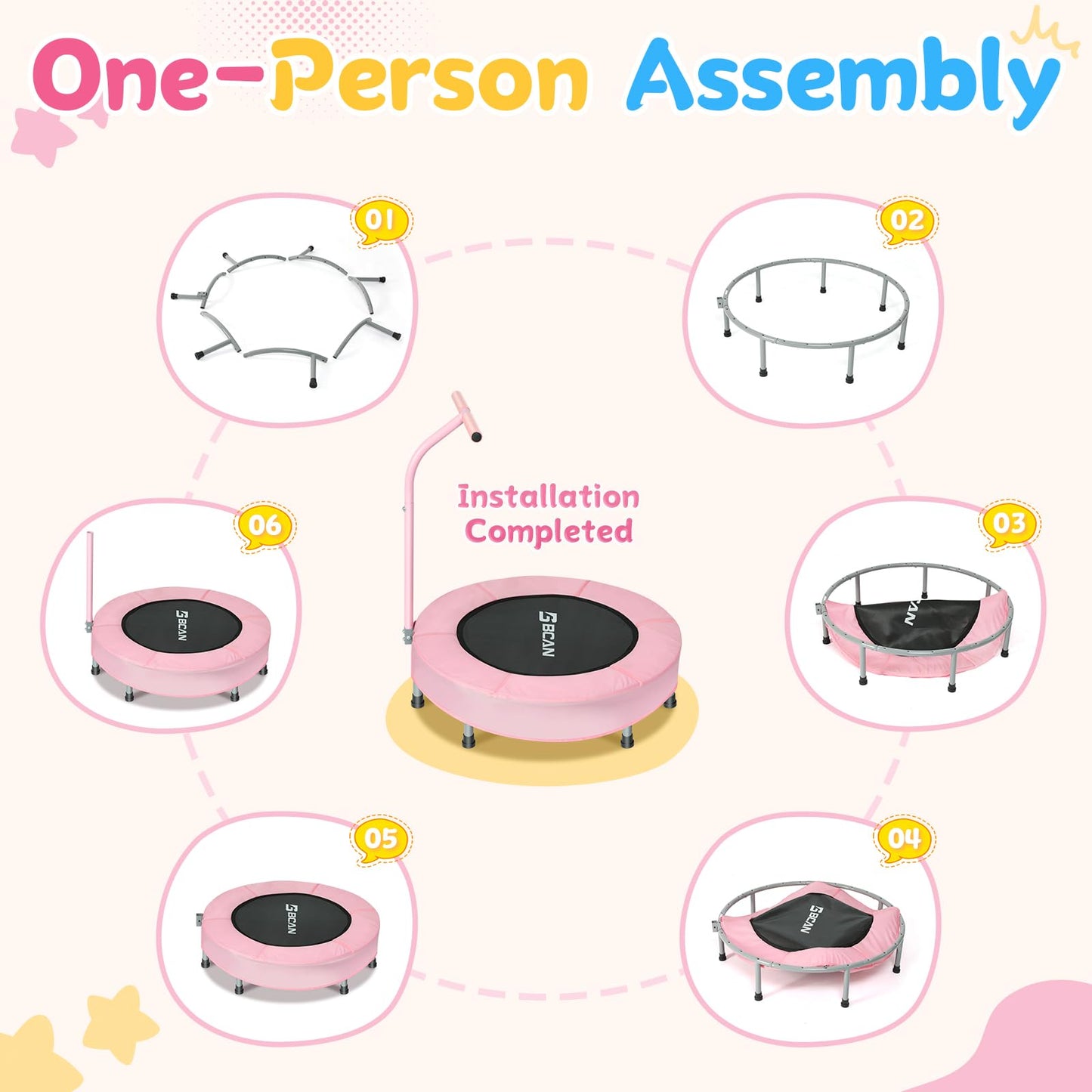 Bcan 36'' Mini Folding Ages 2 To 5 Toddler Trampoline With Handle For Kids, Indoor/Garden Toddlers Trampoline With Super Safe Co