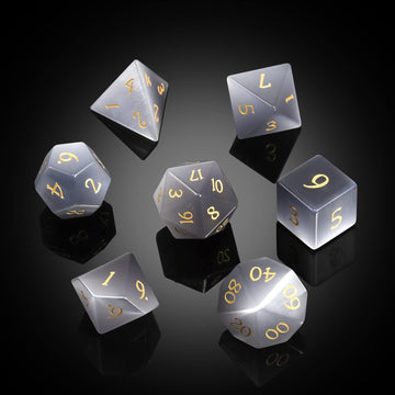 DNDND Cat's Eye Gemstone Dice Set 7 PCS Crystal DND Dice with Grogeous Gift Case for Dungeons and Dragon D&D Tabletop Game (Grey