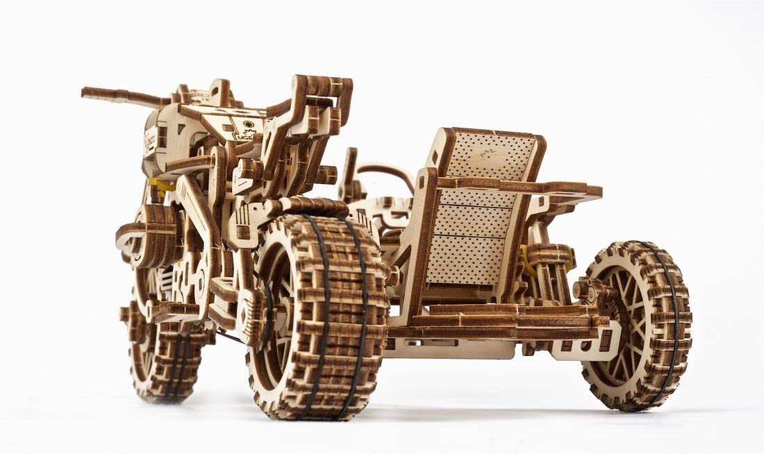 UGEARS Motorcycle with Sidecar Scrambler UGR-10 - Mechanical 3D Wooden Puzzles for mature-themeds - DIY Model Kits for mature-themeds with Moving Engine - Collectible Moto 3D Puzzle Model Kit - 380 Pcs