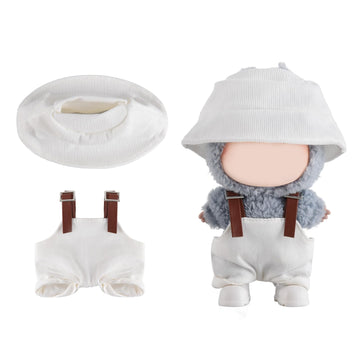 GDLSYLGHY Doll Clothes Set for Labubu  Elegant Outfits Suits Optimal for Your 5.9-6.7in Dolls Dressing Up  Clothing Accessories with Random Color Rain Boots(White Overalls Suit with Hat)