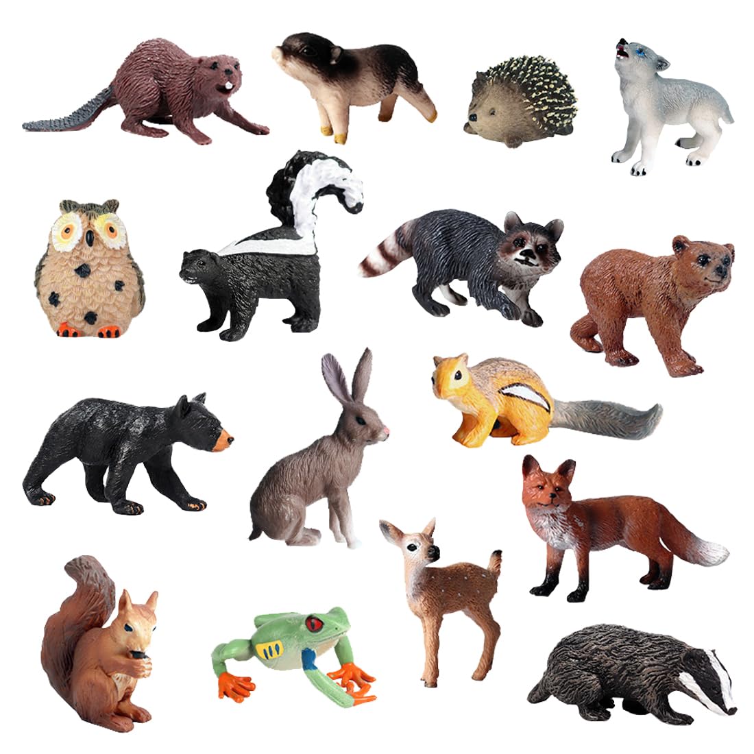 Woodland Animal Figurine Set, 16Pcs Realistic Forest Animal Figure Toys Woodland Creatures For Kids, Miniature Plastic Wildlife Animal Toys Figurine Party Favors Cake Diorama Baby Shower Decorations