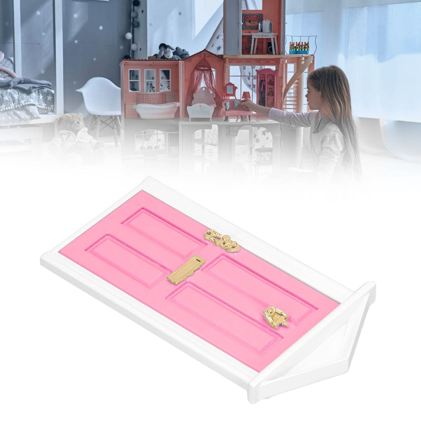 Mini Wooden Door Mini Wooden Door Bright Color Vivid Details Smoother Dollhouse Miniature Fairy Door for 1:12 Doll House Gifts(Light)