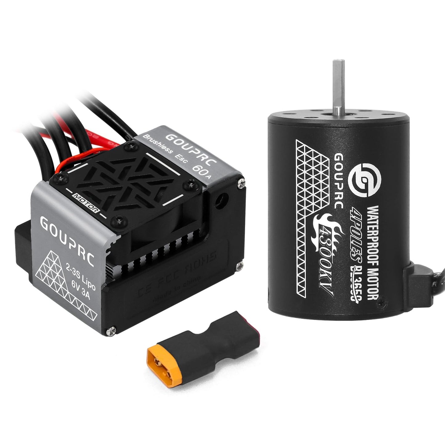 GOUPRC S3650 4300KV Brushless Motor 3.175mm Shaft with Upgrade 60A ESC Electric Speed Controller Combo Set for 1/10 RC Car Truck