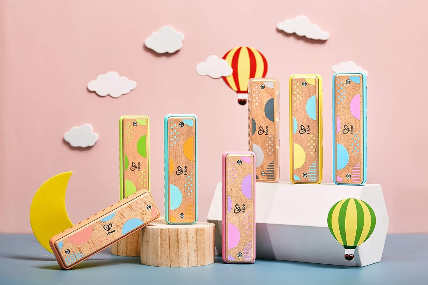 Hape Blues Harmonica - 10 Hole Wooden Musical Instrument Toy for Kids, Blue-Green, Model E8916