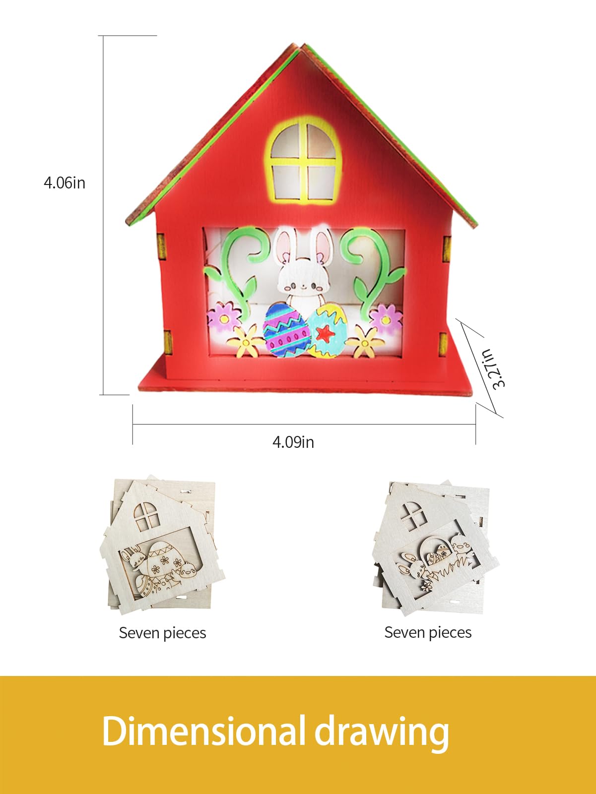 Nsoicrac 2 Pieces Wooden Easter House Craft Kit for Kids DIY Bunny Egg House with, Wood Crafts Art Project Bulk Painting Kits fo