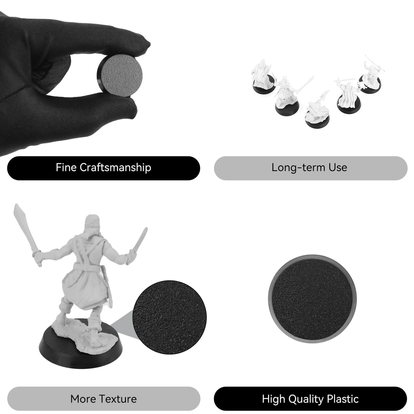 TITAWU 100PCS Miniature Bases+120PCS Adhesive, 25mm/0.98inch Textured Plastic Black Round Model Base for Gaming Miniatures or Wa