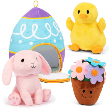 Prextex Easter Egg Stuffed Animals Plushie With Toy Accessories - Zip Up Small Toys With Storage | Kids Stuffed Animal Dolls, Baby Gift Bag, Party Favor, Birthday Gift Set | Baby Boy & Girl Age 3-5+