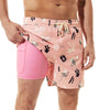 BRISIRA Swim Trunks Men Quick Dry Swim Shorts 5 inch Inseam Stretch Water Beach Shorts with compression Liner Zipper Pocket Pink
