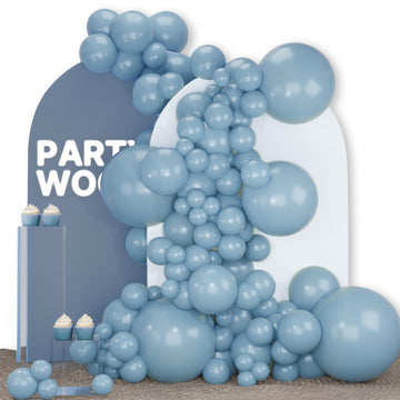 Partywoo Light Grey Blue Balloons, 142 Pcs Boho Blue Balloons Different Sizes Pack Of 18 Inch 12 Inch 10 Inch 5 Inch Pale Blue Balloons For Balloon Garland Balloon Arch As Party Decorations, Blue-F55