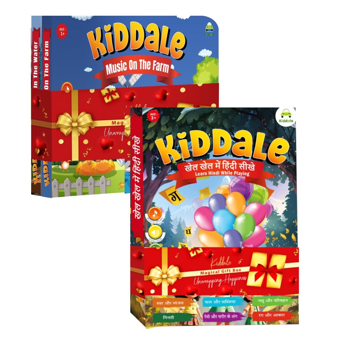 Kiddale Pack Of 3 - Hindi Alphabet Musical Sound Book + Non-Sound Music On The Farm & Ripple In The Water Board Books | Fun Lear