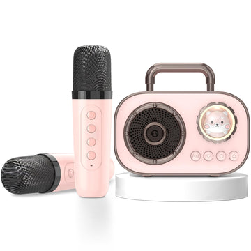 Mini Karaoke Machine For Kids Adults, Fun Portable Bluetooth Speaker With 2 Wireless Microphones, Stereo Sound Enhanced, Rich Bass, Cute Music Toys For Girls And Boys Ages 3-12 To Sing Loudly